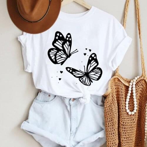 Women Cartoon 2021 Butterfly Love 90s Cute Style Fashion Summer Lady Print Tee Graphic T Top Female Tshirts Clothes T-Shirt