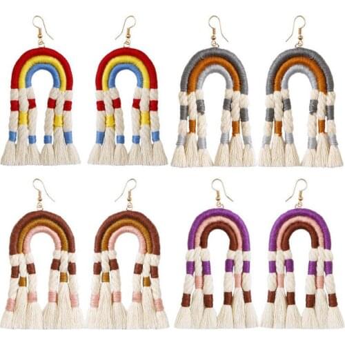 Bohemian Style Braided Tassel Rainbow Earrings for Women 2021 New Arrival Fall Cotton Statement Earrings Jewelry Accessories