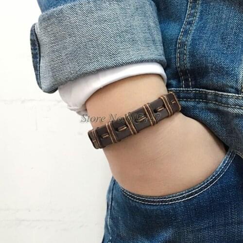 ZotatBele 6Pcs/lot Twist Handmade Bangle pulseira masculina Wrap Brown Retro Genuine Leather Bracelet Men with Braided Rope PT20