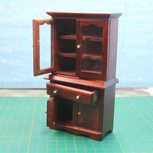 1:12 miniature dollhouse cabinet brown wooden doll house Miniatura furniture for dolls house play toys lovely gifts