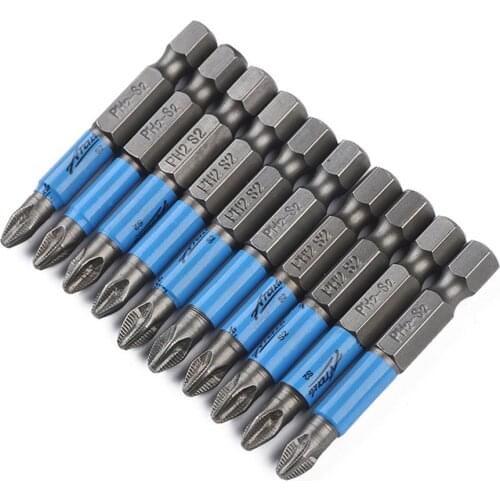 10pcs 50mm PH2 Anti Slip Cross Bit Drill Head Screwdriver Bits Hand Tool Multifunctional Phillips Head Hex Shank Screwdriver Bit