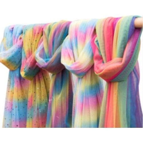 2 Meters /lot rainbow grenadine with star moon paillette design mesh yarn background cloth room decoration shaggy skirt DIY T524