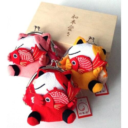 20 pieces Hot Sale Japan kimono Lucky Cat fish Coin Purse Wallet change keychain storage Bag