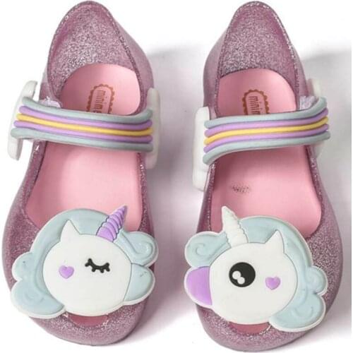 2021 Hot Mini Melissa Sandals Summer Unicorn Girls Jelly Shoes Kids Cute Princess Flats 8