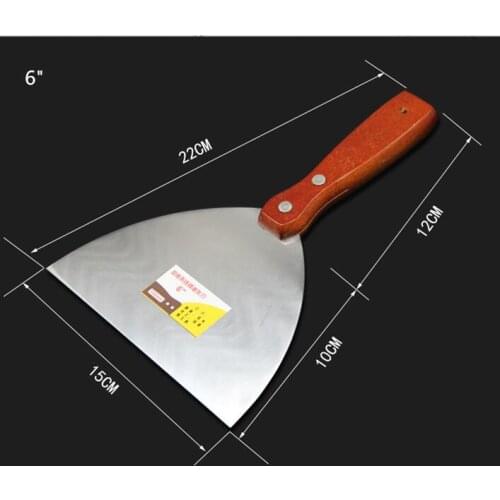 6 " Thickened Stainless Steel Putty Knife Decoration Tools Solid Wood Handle Scraper Polished Mirror Scraper Blade Tools