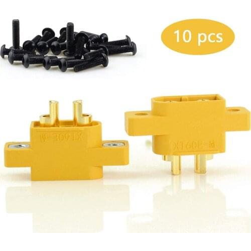 Amass 10 Pcs XT60E-M Mountable XT60 Male Plug Connector with 22pcs 2.5*10 screw for RC Models Multicopter