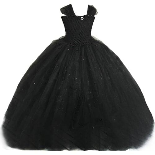 Glittery Black Girls Tutu Dress Lace Straps Pearls Tulle Girls Princess Dress Ball Gown Ankle-Length Kids Birthday Party Dresses