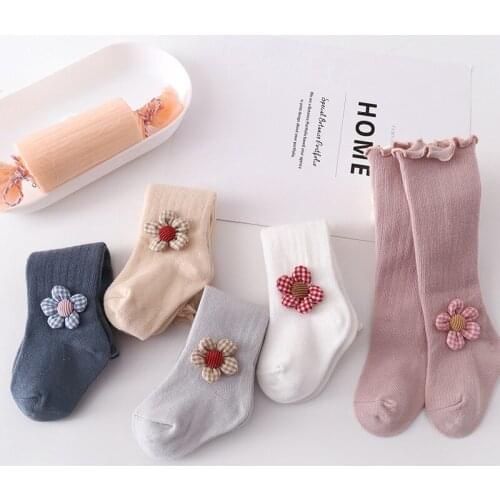 FOCUSNORM 0-12M Newborn Baby Girls Boys Knee Stocking 4 Colors Ruffles Flowers Long Tube Cotton Stocking