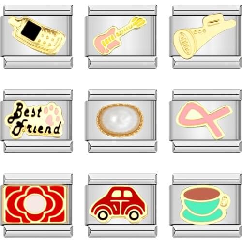 Hapiship 2021 Original Daisy Car Horn Guitar Phone Italian Links Charm Fit 9mm Stainless Steel Bracelet DIY Jewelry Making DJ102