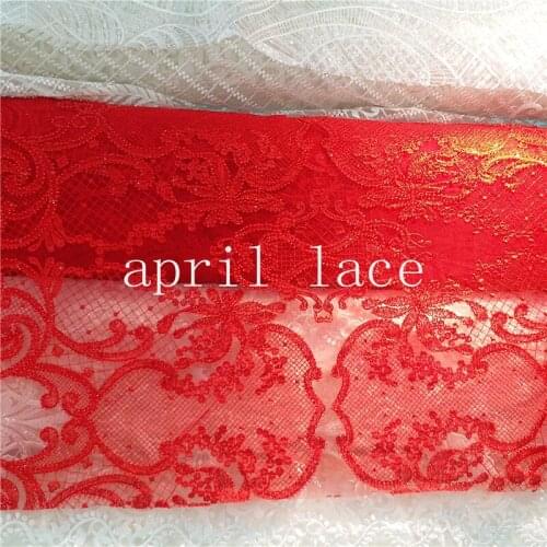 Hz005-2 red beads sequin embroidery luxury pattern net tulle mesh lace for evening dress/sawing/wedding