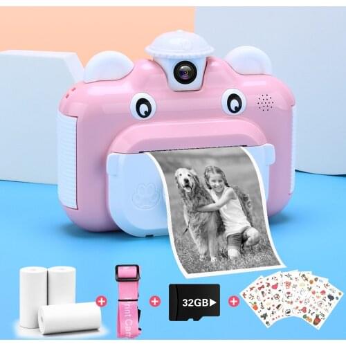 Instant Print Camera for Children Toys Rotatable Lens 1080P HD Kids Camera with Thermal Printing Paper 32GB Card Color Stickers