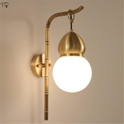 Chinese Classical Golden Gourd Wall Lamp Simple Minimalist Zen Art Wall Sconce Living Room Bedroom Bedside Villa Background Cafe