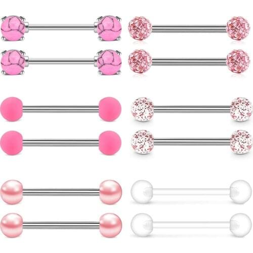 14G 16mm 5/8 Inch Tongue Rings Nipple Ring Stainless Steel Nipplerings Nipple Barbell Tongue Piercing Bar Cubic Zirconia 12pcs