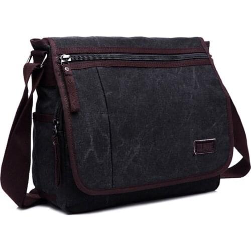 Korean mens diagonal bag retro canvas horizontal tool bag large capacity mens computer bag Cell Phone Pocket Casual Tote