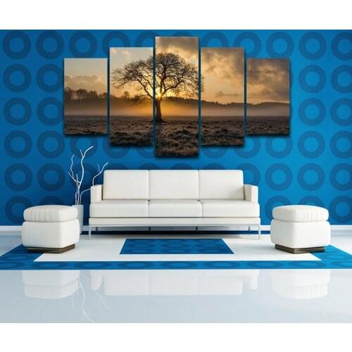 Lienzo pintura pared vintage MARCO DE ARTE imágenes impresas 5 cartel de panel amanecer árbol foto de paisaje para decoración pa
