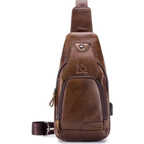 Men Famous Designer Genuine Leather Small Chest Bag Men&Female Sling Messenger bag Fashion Travel Crossbody Bag USB charging