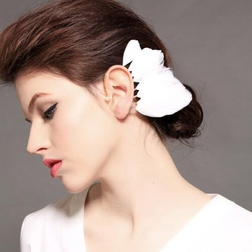 Fashion Sweet Metal Faux Pearl Earrings Jackets Simple Exquisite Womens Feather Earrings Jewelry