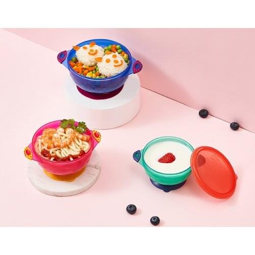 Zq Childrens Three-Piece Tableware Set Solid Food Bowl Babies' Sucking Bowl Training Eat Learning Drop-Proof and Hot-Proof