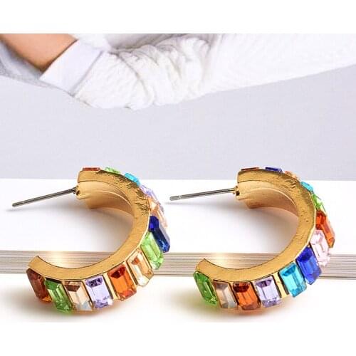 New Arrival Colorful Crystals Metal Round Earrings Fashion Trendy Drop Earring High-Quality Jewelry Accessorie For Women