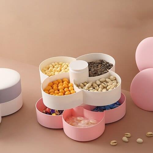 Family Dining Table Double-layer Rotating Plastic Fruit Tray Snacks Dried Fruit Rotating Fruit Tray Storage Box With Lid