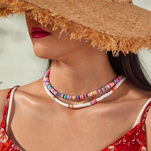 2020 New Fashion Polymer Clay String Choker Necklace For Women Bohemian Adjustable Colorful Clavicle Chain Collar Necklace Gifts
