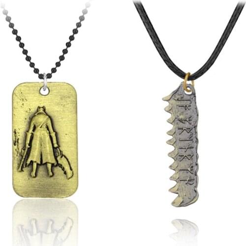 Bloodborne Necklaces Pendants Saw Hunter Bloodborne Dog Brand Military Pendant Necklace Game Peripherals Jewelry Fans Gift