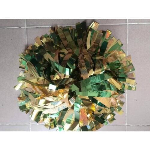 Cheerleader Pom Poms 3/4"x 6" Metallic Gold Holographic Gold With Metallic Green 3colors Mixed Professional Baton Handle Poms