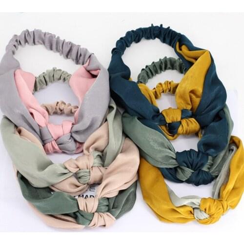 Korean Satin Two-Color Stitching Knot Cross Headband Wide Brimmed Elastic Hairband For Women Girls High Quality Hair Accessories