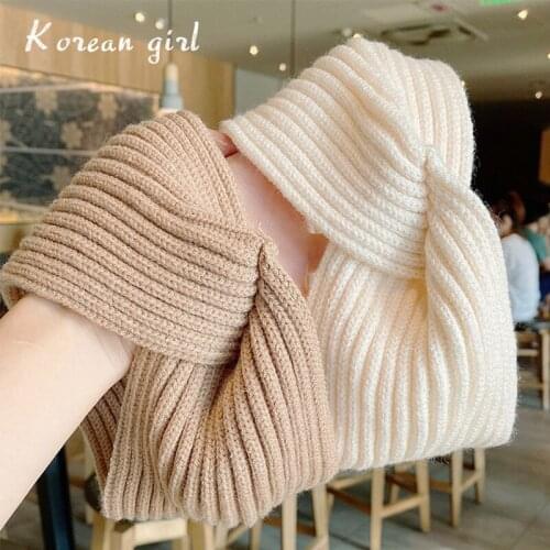 Fashion Knitted Knot Cross Headbands for Women Autumn Winter Elastic Hairband Girls Hair Accessories Solid Crochet Hair Band