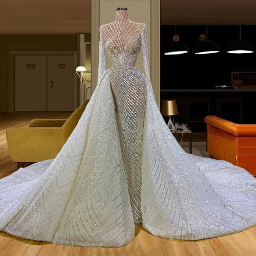 Luxurious Long Evening Dress Detachable Skirt New Design Couture Dubai Prom Dress Glitter Women Party Gown For Saudi Arabia