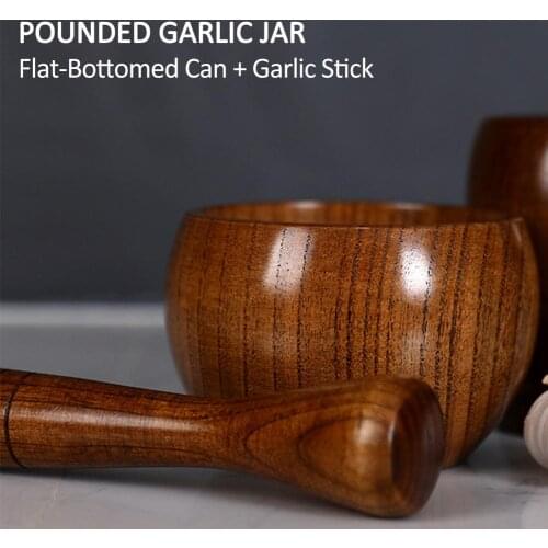 Wooden Grinder Pounded Garlic Jar Mortar Old Fashion Grinder Round Hand Polished Pestle Set For Grind Herbs Spices Grains Pepper