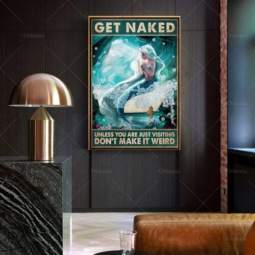 Mermaid GetNaked Unless You'Re Just Visting Don'T Make It Weird Poster, Mermaid Bathroom Modern Home Decoration Wall Art Prints