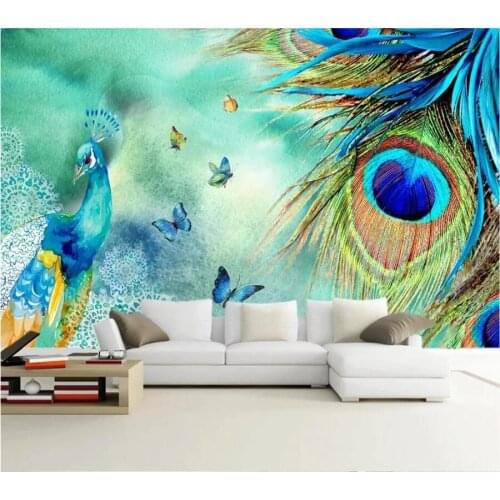 Custom Self Adhesive wallpaper 3d fashion simple peacock rich lucky auspicious TV background living room Decorative paintings