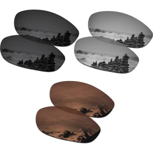 SmartVLT 3 Pairs Polarized Sunglasses Replacement Lenses for Oakley Monster Dog Black and Silver Titanium and Amber Brown
