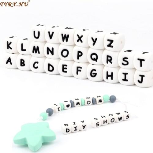 TYRY.HU 10pcs English Alphabet Silicone Letter Bead DIY Baby Teething beads Teether Toy Necklace Food Grade Silicone Beads 12mm