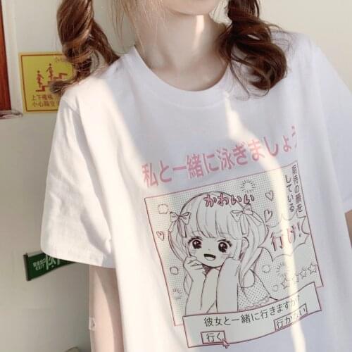 Streetwear tops womens T-shirt ulzzang Harajuku y2k vintage Kawaii anime print T-shirt summer new Oversize loose casual women