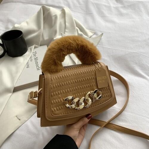 Embroidery Tote bag 2021 Winter New High-quality PU Leather Womens Designer Handbag Thick Chain Shoulder Messenger Bag