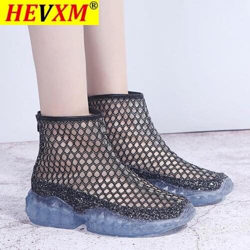 2021 New Spring And Autumn Womens Breathable Short Boots Wild Mid-heeled Mesh Sandals Women Summer Mesh Jelly Sandals