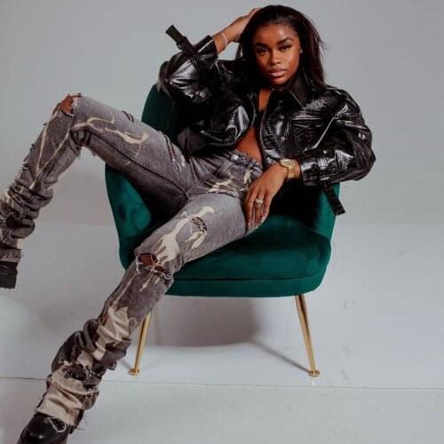 Angels secret Women Ripped Jeans Autumn Casual Wide Leg Pants Elastic Mid Waist Fashion Streetwear Female Outfits AG30801