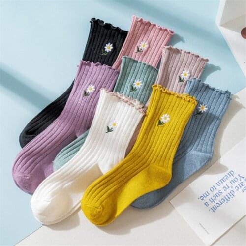 Women knited Socks Fashion Korea Daisy Spring Summer Autumn Sock Female Cute Japanese Harajuku Style Cotton Socks For Ladies