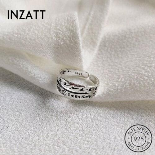 INZATT Real 925 Sterling Silver SMILE KEEP Adjustable Ring For Fashion Women Birthday Party Cute Fine Jewelry Accessories Gift