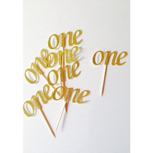 Gold glitter one number Cupcake Toppers personalized number baby bridal shower birthdayocearn wedding cake topper decor