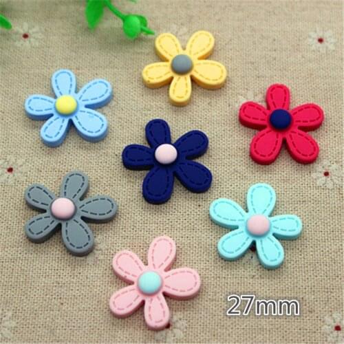 10pcs 27mm Resin Five-Petal Flowers Flat Back Cabochon DIY Hair Clip/Craft Decoration(No hole)