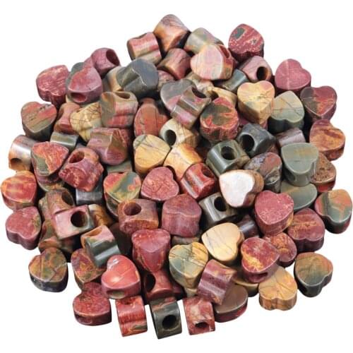 TUMBEELLUWA 5pcs Natural Picasso Stone Heart Shape Loose Charms Big Hole Beads For Making Jewelry Bracelet Accessory 14x14mm