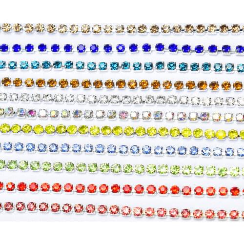 5Yards Ss6 2Mm Color Rhinestone Chain Blingbling Dense Claw Drill Shiny Crystal Diamond Cup Chain Trimming Diy Accessories Decor