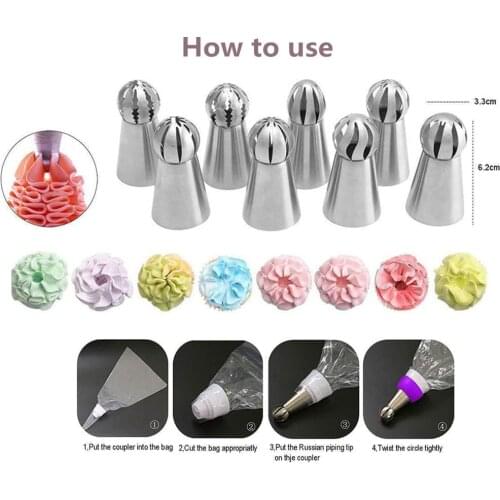 8pcs Stainless Steel Pastry Nozzles Set Sphere Ball Icing piping Nozzle Tips for Baking Cake Decorating Confectionery Tool