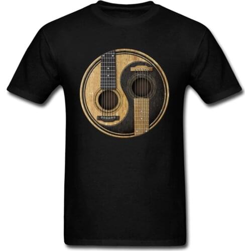 Acoustic Guitars Yin Yang T-shirt Men T Shirt Music Lover Clothing DJ Classic Tops Black Tshirt Cotton Tees Novelty 3D Design