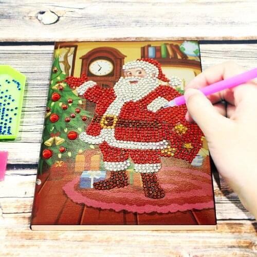 64 Pages 5D DIY Diamond Painting Embroidery Christmas Santa Claus Notebook for Kids Adults Students Home School Office A5 Size