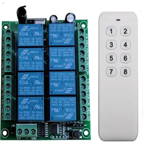 433MHz DC 12V 24V 8CH Channels Wireless Smart Home Remote Control Switch receiver Relay Module Controller RF Remote Control