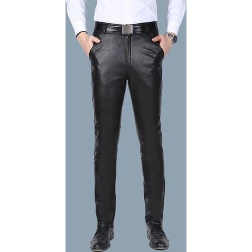 Brand Spring Autumn Men Genuine Leather Pants Pants Smart Casual Black Vintage Male Real Sheepskin Leather Trousers Plus Size